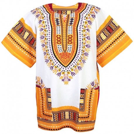 Camiseta Dashiki blanca y naranja