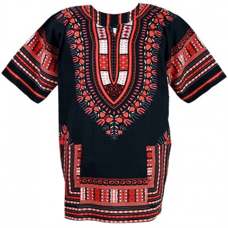 T-shirt Dashiki rouge et noir