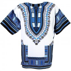 T-shirt Dashiki blanc et bleu
