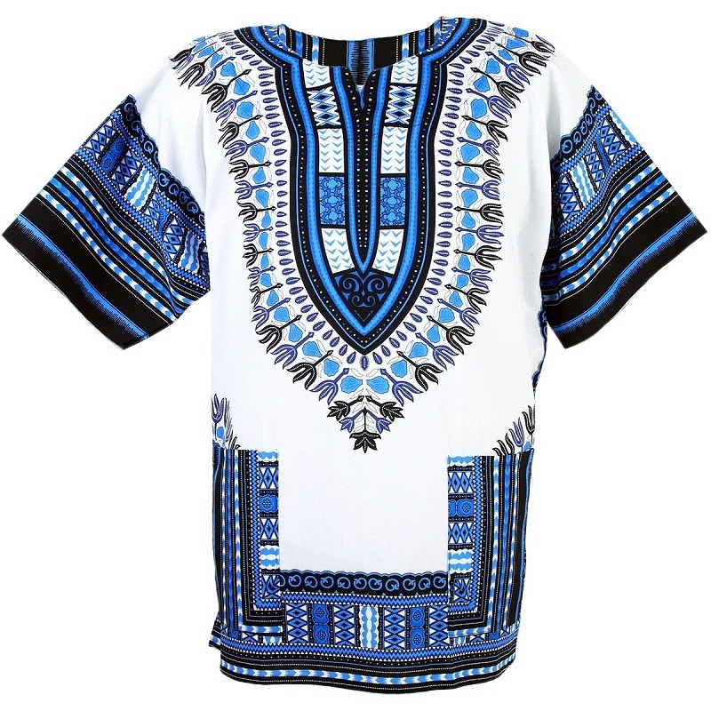 White and Blue Dashiki Shirt for Men and Women
