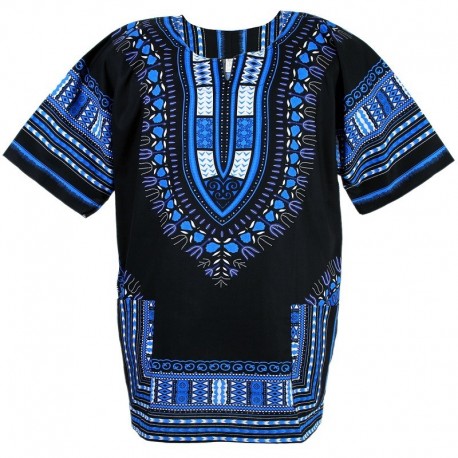 Camiseta Dashiki azul e preta