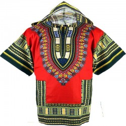 T-shirt Dashiki rouge à capuche