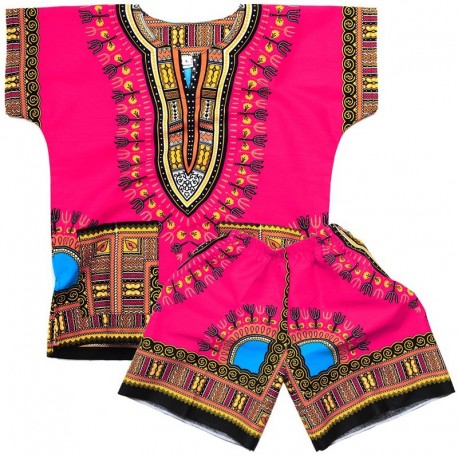 Dashiki Africana rosa Bambini | Maglietta e pantaloncini