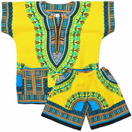 Dashiki amarillo para niños | Camiseta y pantalón corto