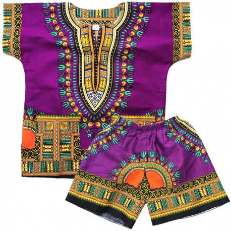 Dashiki Púrpura para Niños | Camiseta y pantalones cortos