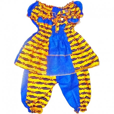 Ensemble bébé bleu et jaune en tissu africain Wax