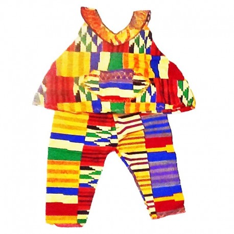 Ropa de niña azul y amarilla hecha de tela africana Wax |  Top y pantalones