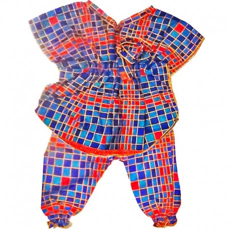 Abbigliamento blu e arancione per ragazze realizzato in tessuto africano Wax | Camiseta e pantalones