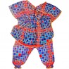 Ropa de niña azul y naranja hecha de tela africana Wax | Camiseta y pantalones
