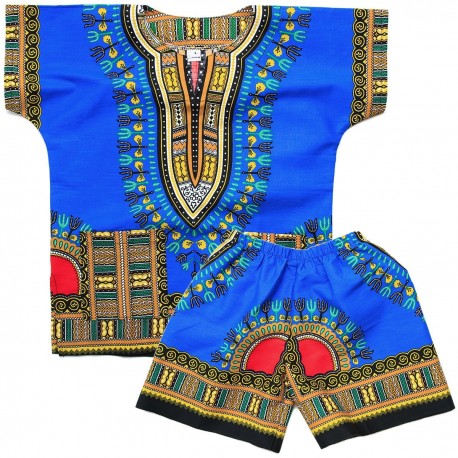 Dashiki azul para niños | Camiseta y pantalón corto
