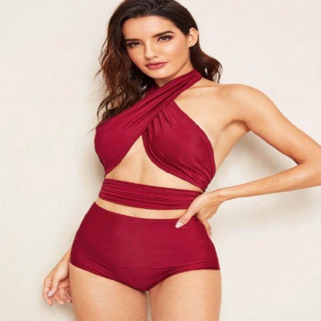 Maillot de bain rouge bordeaux portefeuille pour femme