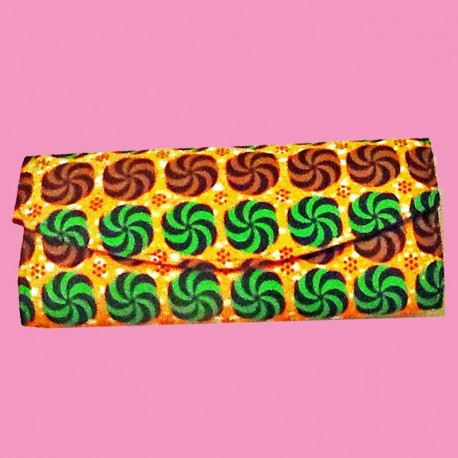 Orange and green African Ankara wax clutch bag