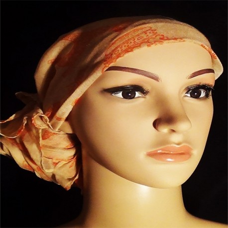 Turban head wrap light orange  with pattern