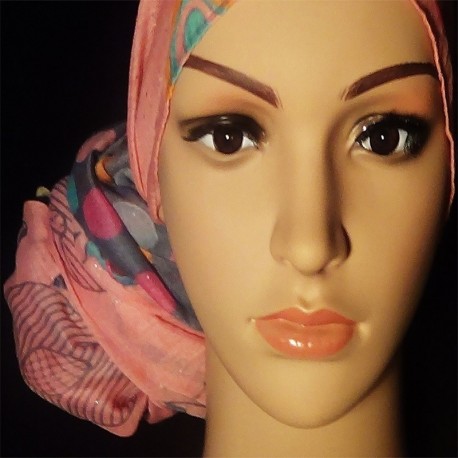 Turbante pañuelo rosa multicolor | Accesorio Pelo