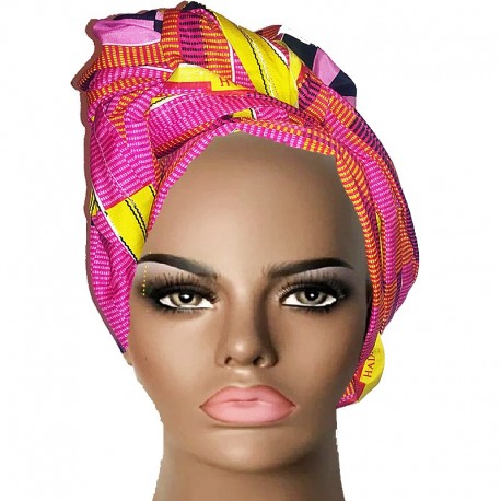 Multicolored pink Kente headwrap