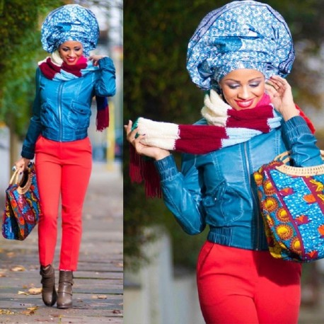 Blue and white African Ankara head wrap