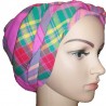 Foulard en madras rose multicolore