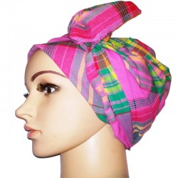 Pink multicolor madras headwrap