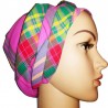 Foulard en madras rose multicolore