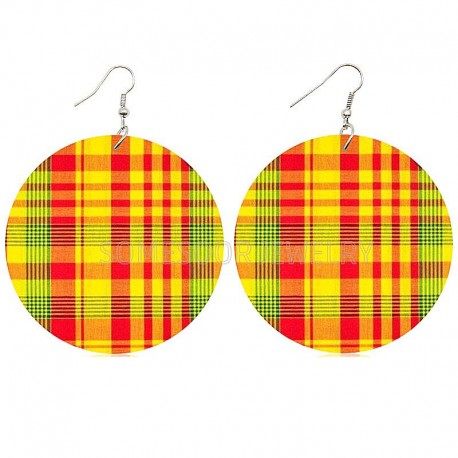 Madras earrings -Yellow, green and red