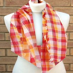Orange multicoloured Madras scarf for women