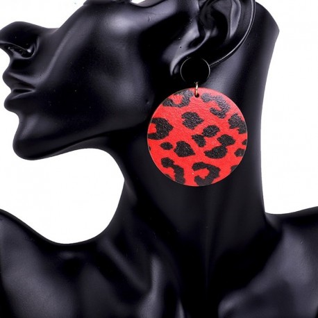 Vintage red and black leopard round earrings 