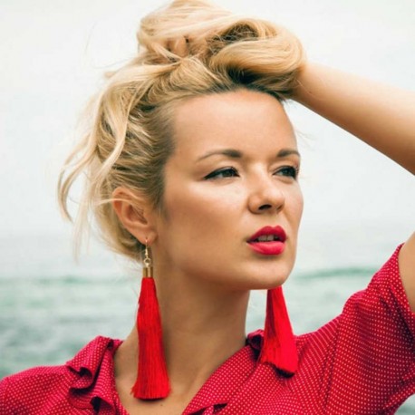 Long red tassel earrings