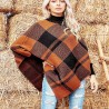Brown poncho with check pattern