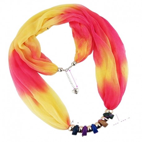 Yellow and pink scarf necklace for women