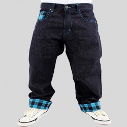 Pantaloni Jeans larghi Hip Hop nero e blu per uomo