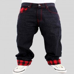Pantaloni Jeans larghi Hip Hop nero e rosso per uomo
