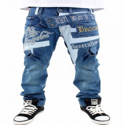 Pantalón vaquero baggy hip hop azul con diseños originales