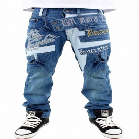 Jean bleu baggy hip hop motifs originaux