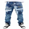 Jeans baggy hip hop blu con disegni originali
