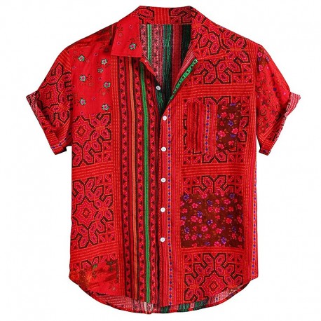 Camisa masculina vermelha étnica
