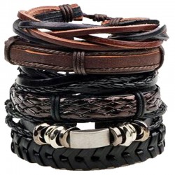 Juego de 6 pulseras de cuero vintage para hombre