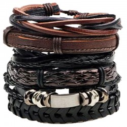 Set of 6 vintage leather bracelets for men