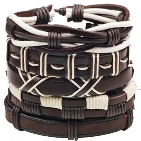 Lot de 5 bracelets en cuir pour homme