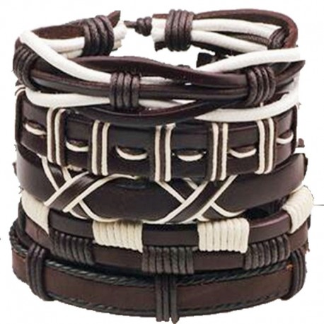 Set of 5 leather bracelets for men