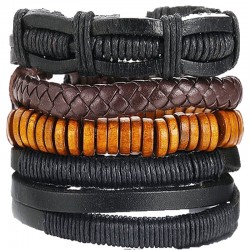 Set of 6 black and brown bracelets for men