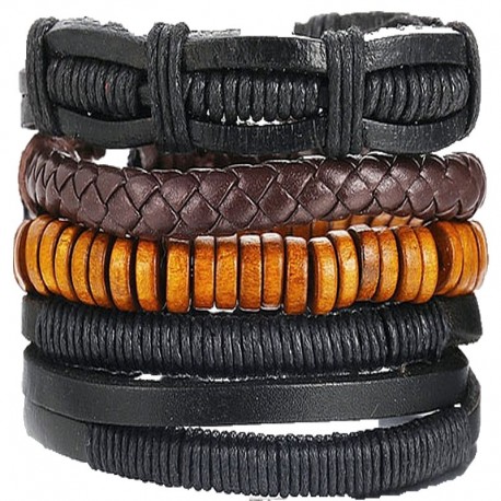 Lot de 6 bracelets noir et marron pour homme