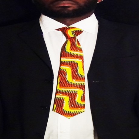 Corbata naranja y amarilla de hombre con tela Wax Africana