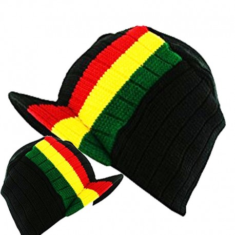 Black Rasta peak visor beanie hat red yellow green stripes