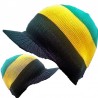 Black Jamaica Rasta peak visor hat with yellow green stripes