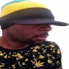 Black Jamaica Rasta peak visor hat with yellow green stripes