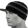 Black peak beanie hat with stripes