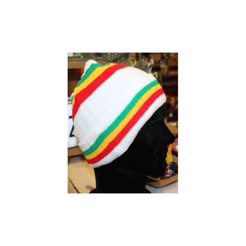 Bonnet rasta reggae blanc à rayures - Original Ethnik