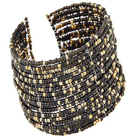 Bracelet multi-rangs perles noires et marrons