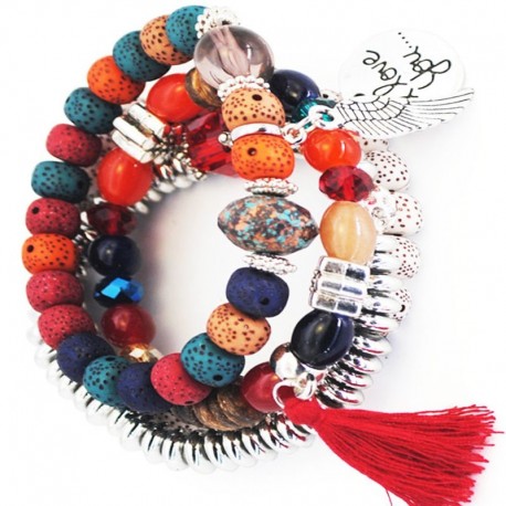 Bracciale di perline colorate di pietra