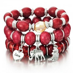 Bracelet de perles rouge et argenté pour femme